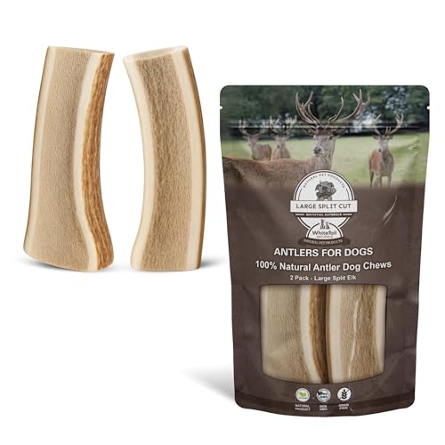 WhiteTail Naturals - Split Antlers for Large Dogs - (2 Pack- Large) - Naturally Shed, Long Lasting Dog Antler Horn - Tough Chew Bones for Aggressive Chewers