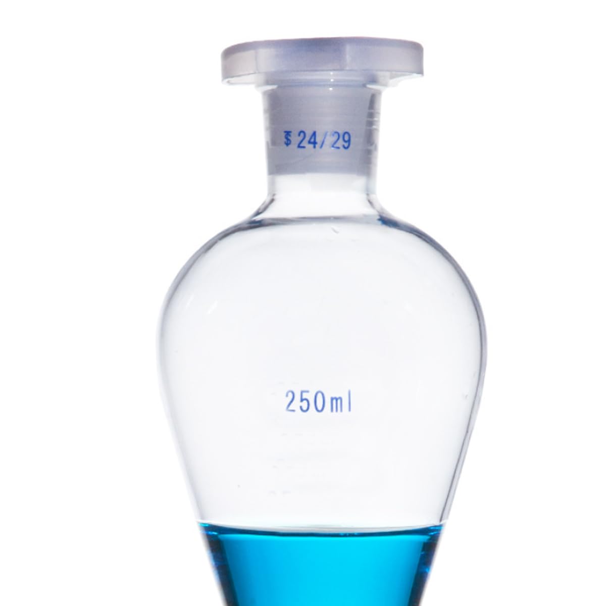 Embudo de separación de laboratorio de válvula de grifo de politetrafluoroen embudo de separación cónico en forma de pera de pared gruesa de vidrio de borosilicato (250ml)