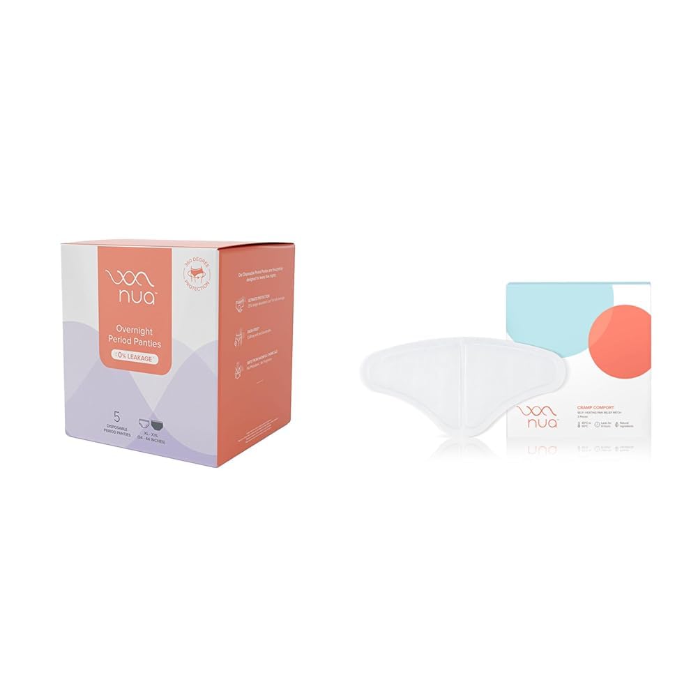 Nua Disposable Period Panties (XL-XXL) 5pcs + Cramp Comfort (3 Patches) for period pain and cramps | 8 Hours Pain Relief