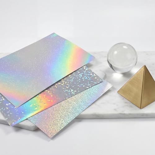 20 Stk Klebefolie Transparent Selbstklebende Holografische Folie,A4, Holographic Sticker Paper,Hologrammfolie,Glitzerfolie,Vinyl Folie Sticker,Klare Vinyl Aufkleber für Basteln Fenster DIY(4 Motive)