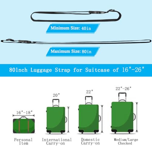 Image of 80In Adjustable Luggage Straps for Suitcase Travel Accessories TSA Approved, Luggage Belts to Keep Your Suitcase Secure, Black Long Straps with Quick-Release Buckle for Travel Bag Closure