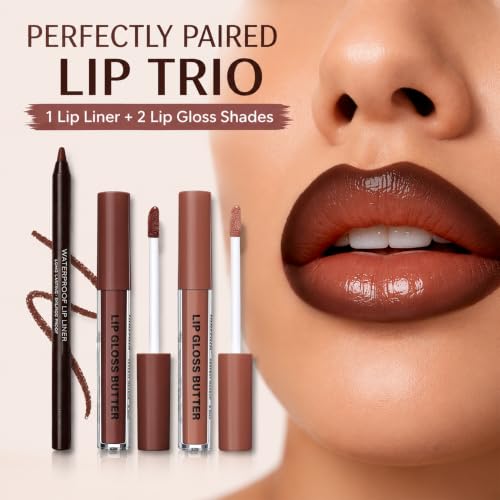 MUREND 3PCS Nourishing Lip Liner and Lip Gloss Set, Lip Gloss & Brown Lip Liner Combo Sets, Non-Sticky Plump Lips Kit for Women, Moisturizing Nude Lip Glow Oil, Lightweight & Long Lasting Lips Makeup - Image 2