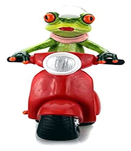 Grenouilles vertes sur moto : statuette créative aux détails amusants