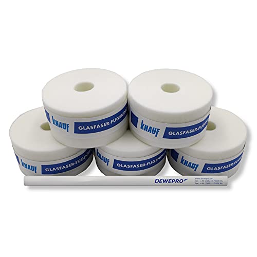 KNAUF® Lot de 5 bandes de recouvrement en fibre de verre – Rouleau 25m x 50mm – Bandes d'armature pour joints – Ruban pour la Réparation de Cloison...