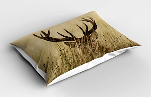 Lunarable PIL_37646_30X20 Antler Pillow Sham, Whitetail Deer Fawn In Wilderness Stag In Countryside Rural Hunting Theme thumb #1