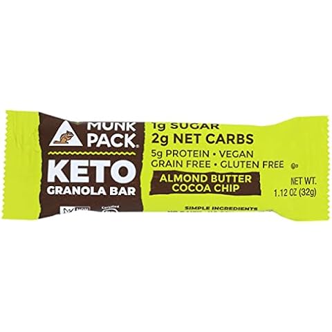 Munk Pack Keto Granola Almond Butter Cocoa Chip Bar, Gain Free and Plant Based, 1G Sugar, 2G Net Carbs, 5G Protein, 4 Count, 4.51 Oz (Pack of 6) Cover