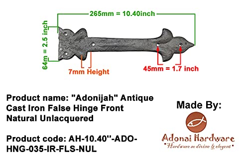 Image of Adonai Hardware Adonijah Antique Cast Iron Strap False or Faux or Dummy Hinge Front (10.40 inch X 8 Pack, Natural Iron) for Barn Doors, Gates, Cabinets, Wooden Box, Furniture, Chest, Trunks and Sheds