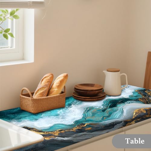 Image of Nuxovilar Teal Gold Marble Vein Wallpaper Peel Stick 15.75x118.11