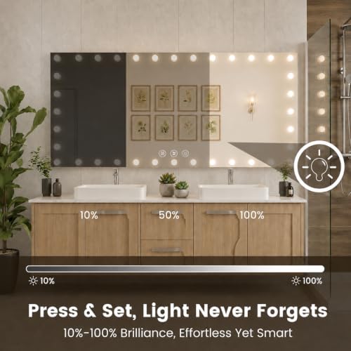 Image of WTTY 84 inchx40 inch Hollywood Vanity Mirror with Lights, Wall-Mounted Makeup Mirror with 3 Color Temperatures, Stepless Dimmable Bulbs, Anti-Fog & Shatter-Proof