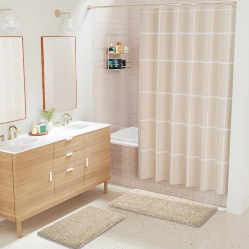Yimobra Luxury Bathroom Rugs, Fluffy Bath Mats, Non Slip, Water Absorbent Microfiber, Machine Washable, Plush Runner Shower Rugs, Thick Matts for Bathroom Floor/Tub, 47" X 24", Light Beige and White by Yimobra - Used condition - Image 7