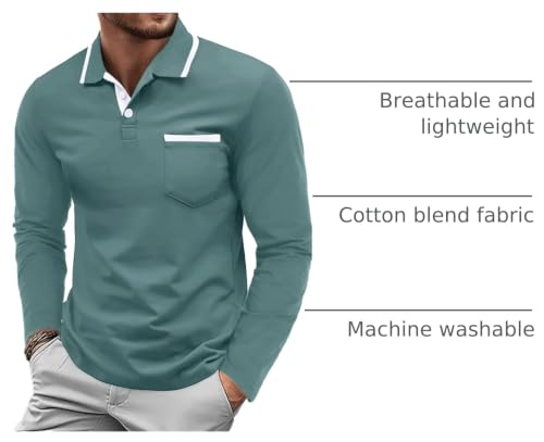 Camiseta polo para hombre Askdeer de manga larga, algodón suave, clásica con bolsillo, para golf y uso casual miniatura 4
