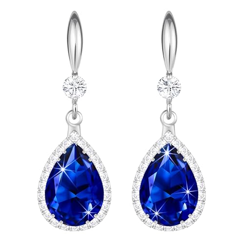Linawe Bijoux Boucles d'oreilles en argent, saphir bleu, boucles d'oreilles suspendues bleu roi, boucles d'oreilles à nœud en pierre bleue, boucles...
