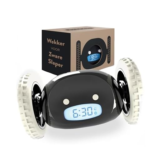 CLOCKY Luide wekker, digitale wekker, luid voor diepslapers, volwassenen, jongeren, grappig voor slechthorende slapers op wielen, rijden rijden rijden en wegrollen, grappig cadeau (zwart)