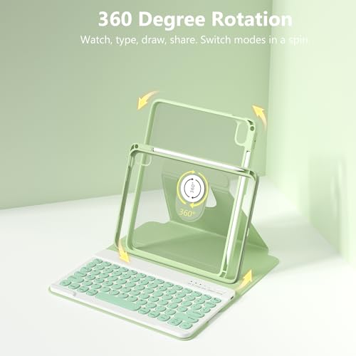 Image of besky Keyboard Case for iPad A16 11th /10th Gen 11 /10.9 Inch, 360 Rotatable | Detachable Keyboard with Magnetic Cover & Pencil Holder, Compatible with iPad 11 2025 and iPad 10 2022, Matcha Green