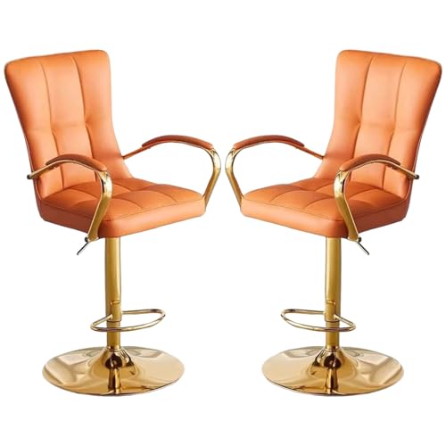 Juego de 2 taburetes de Barra para Desayuno con Asiento de Cuero sintético, sillas de mostrador de Cocina de Altura Ajustable, sillas de Bar giratorios tapizados con Respaldo, reposabrazos