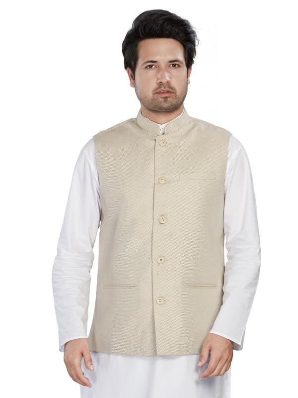 Classic Linen Cotton Khaadi-Slub Premium Nehru Jacket, Regular Fit | Casual Ethnic Wear | Perfect For Any Occasion | Satin Lining | 120 Gsm Fusing On Front & Back