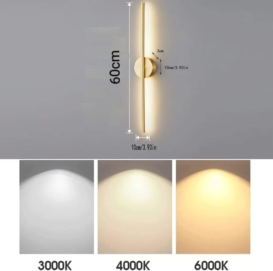 Image of Glowave Modern 600mm LED Long Tube Center Base Wall Light - Tricolour | Warm White, White, Natural White | (Golden)