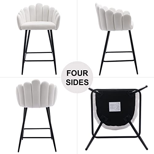 Duomay Modern White Bar Stools Set Of 2, 26" Counter Height Stools, Velvet Upholstered Kitchen Island Barrel Chair With Black Metal Legs For Home Kitchen Bistro Coffee Shop Restaurants #TOP3