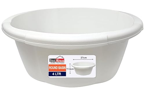 Best House | Round Basin | Kitchen Washing Up Bowl | 4 Litres | White | 1 Pc | Multipurpose Bath Tub/Washing Tub for Kitchen, Bathroom, and Household Use (Pack of 1)