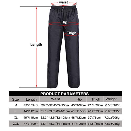 image for REDCAMP Unisex Rain Pants Waterproof Lightweight with Side Zipper, PU5