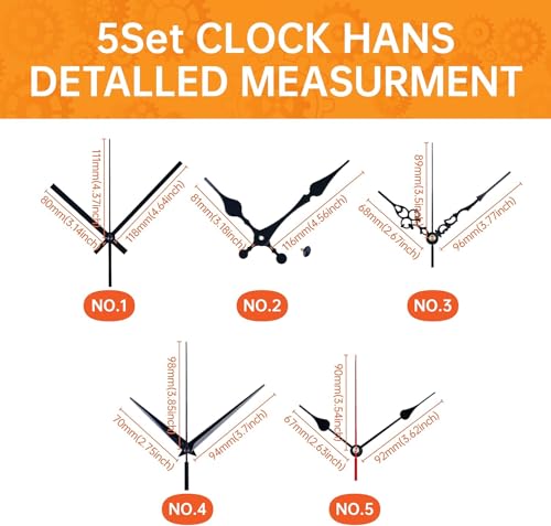 LUSEE 2 Stücke Uhrwerk für Wanduhr Lautlos mit 5 Sätze Uhrzeiger, Quarz Uhrwerke für Wanduhren Langer und kurzer Schaft Mechanismus Ersatz Zubehör (16mm/0,62Zoll, 22mm/0,86Zoll), Schwarz