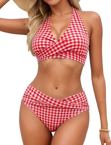 Image of Sopliagon Women's Bikini Sets Twist Front Two Piece Swimsuit Halter Bathing Suit