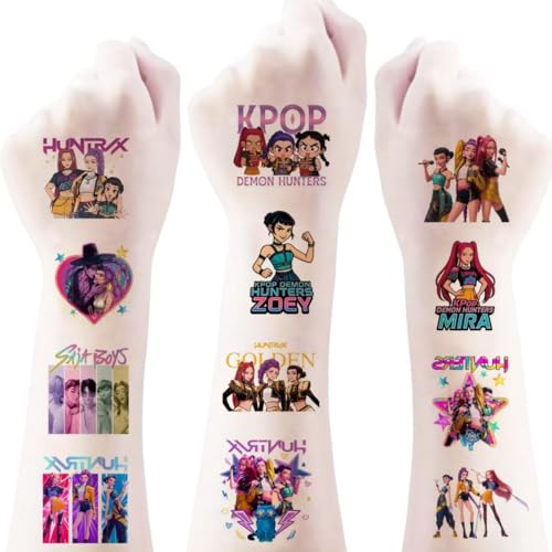 40Pcs Kpop Movie Hunters Temporary Tattoos 4 Sheet Korean Idol Cosplay Accessories Body Art TattoosStickers for Boys Girls Fans Party