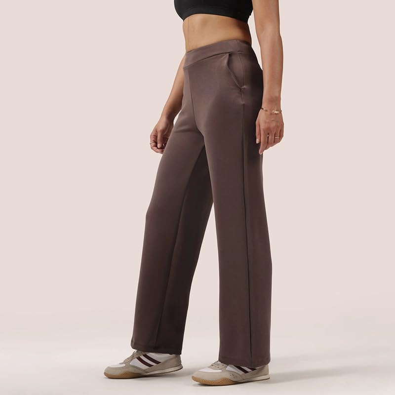 Image of BlissClub Womens BareButter Straight Pants, High Rise, Straight fit,Pockets, Comfortable Waistband,Regular Variant Below 5'4