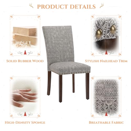 Image of Parsons Dining Chairs Set of 4, Upholstered Nailhead Dining Room Kitchen Side Chair with Thick Cushions and Wood Legs, Black /White