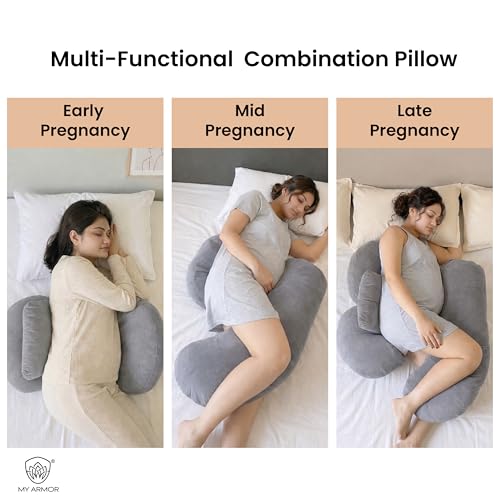 Image of MY ARMOR Maternity Pillow Bundle | Full Body Pregnancy Pillow for Back, Belly, Hips & Leg Support | Adjustable Butterfly Design | Soft Travel-Friendly Cuddle Pillow for Pregnant Women