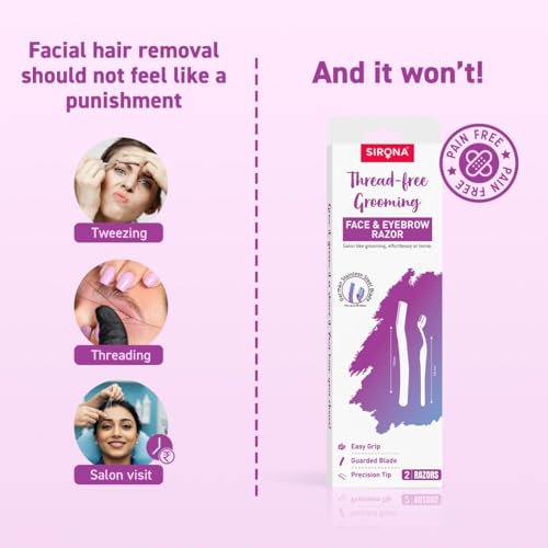 Image of Sirona Reusable Face Razor & Eyebrow Razor Combo for Women (Pack of 2) | Dual Razor Set with Stainless Steel Blades | Facial Hair Removal with Precision Tip & Guarded Edge | Compact, Safe & Easy Grooming Tools