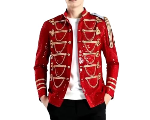Men's Sequin Trim Slim Fit Suit Jacket Lightweight Party Style Performance Coat for Stage Dressing