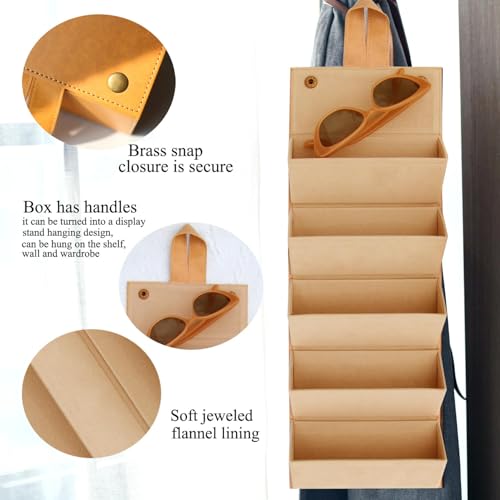 Image of Sunglass Case for Men or Women Hard Multi Eyeglasses Case Box Portable 5 Slot Glasses Organizer Holder Eyewear Bag (Light brown-camel inside)