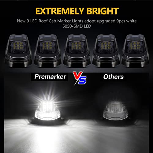 Premarker 5Pcs White Led Smoked Roof Cab Marker Top Running Clearance Lights Assembly Replacement For 2017-2021 Ford F250 F350 F450 F550 Super Duty Pickup Trucks Cab Marker 264343Bk #TOP2