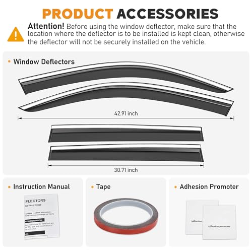 Image of Shatterproof Taped-On Window Deflectors for Subaru Forester 2019-2024 with Chrome Trim, Rain Guards, Window Visors for Cars, Vent Deflector, 4pcs