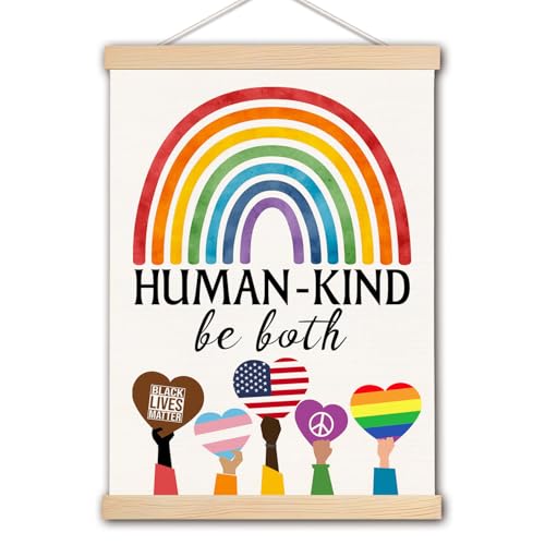 DNEULYR Rainbow Pride LGBTQ Canvas Wall Art, LGBT Pride Equality Wall Decor, Human-Kind Be Both LGBT Transgender Lesbian Bisexual Gay Prints Poster for Home Living Room, 12x16 Inches