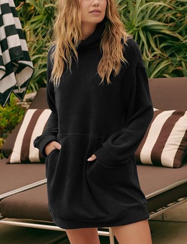 Image of Turtleneck Pullover Sweater for Women 2024 Casual Long Sleeve Chenille Jumper Knit Top with Pockets