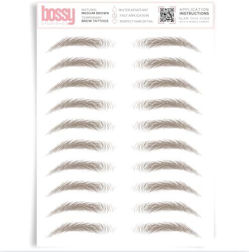 Brows by Bossy Studio & Co Temporary Eyebrow Tattoos Waterproof Eyebrow Stickers, False Tattoos Hair Like Peel Off Instant Transfer Brow natural medium brown
