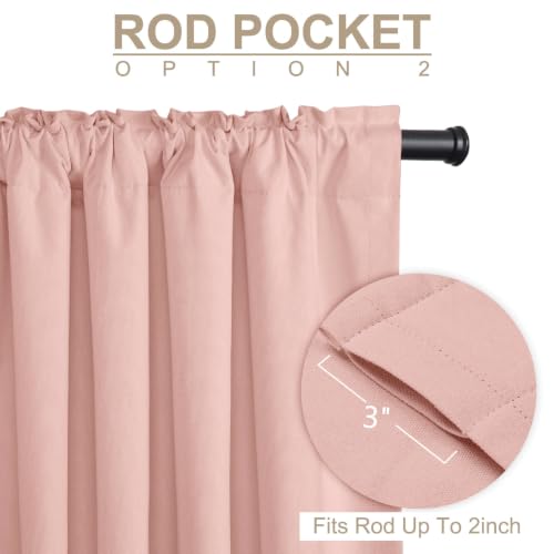 Image of Faux Linen Total Blackout Curtains for Bedroom 54 Inch Long Blush Pink | 100% Blackout Shield, Back Tab /Rod Pocket Living Room Drapes, Thermal Insulated Blackout Curtains 2 Panels Set, 42 inchW x 54 inchL
