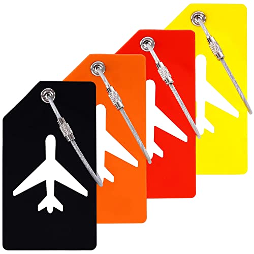 Kofferanhänger mit Adressschild 4 Stück, Silikon Gepäckanhänger mit Namensschild, Helle Farben Koffer Adressanhänger Luggage Tags für Gepäck Koffer Tasche Handtasche Cover