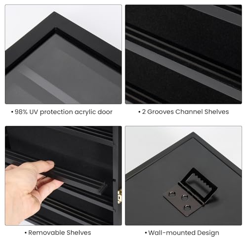 Militärische Herausforderung Münzvitrine, Münzdisplayhalter Wandhalterung mit abnehmbaren Regalen, Schattenbox für Medaillen Pin Badges Buttons