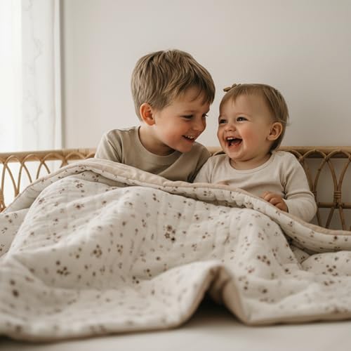 Image of MakeMake Organics Organic Full Comforter GOTS Certified Organic Kids Blanket Cotton Infill Tufted - Reversible Ultra Soft Breathable Boys Girls (90 inchx88 inch, Bloom + Pecan)