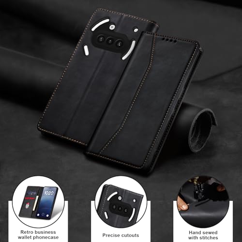 Image of Jasonyu Case for Nothing Phone 3a Case Book Case, Premium Leather Flip Wallet Phone Case [Kickstand]High Quality Cover Mobile Phone Case Case Protective (Black)