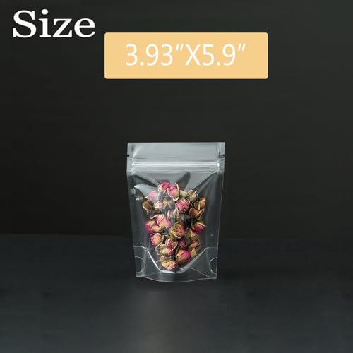 Image of 50 Pcs Resealable Packaging Bags, clear stand up food pouch bags with resealable lock seal zipper for Packaging Products,Nuts,Snack,Tea,Spices,Treats,Pet Food and Soaps (4x6inch)