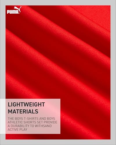 PUMA Boys Athletic Shorts Set - 2 Piece Short Sleeve Soccer Jersey Kids Shirt and Boys Soccer Shorts - Youth Activewear Set, Size 10-12, Red/Black