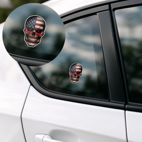 Image of Weatherproof Car Decal Sticker of American Flag Skull Patriotic Graphic Design Tee for Car, Truck, Window, Laptop (White Background 0.8'' x 1.2'') |VER300n50bBL