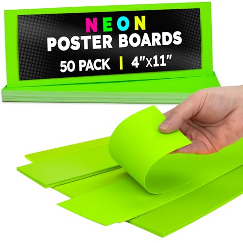 Image of Hygloss Medium Poster Board 4x11 - 50 Neon Green Single Color Bulk Pack - 10 Pt. Thickness Colored Poster Board Paper for Projects, Signs, Displays - Posterboard Multipack 4 inch x 11 inch