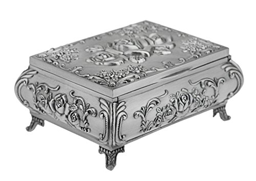 Classic Vintage Antique Tin Rectangle Jewelry Box Treasure Storage Organizer Chest With Rose Pattern #TOP2