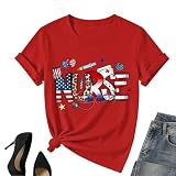 4th of July Nurse Shirt Women-American Heart Patriotic Tee Tops USA Flag Red White Blue Short Sleeve