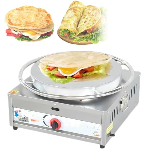 Máquina para hacer crepes, plancha eléctrica antiadherente para panqueques, incluye espátula de madera y esparcidor de masa, 45 cm de diámetro con superficie antiadherente